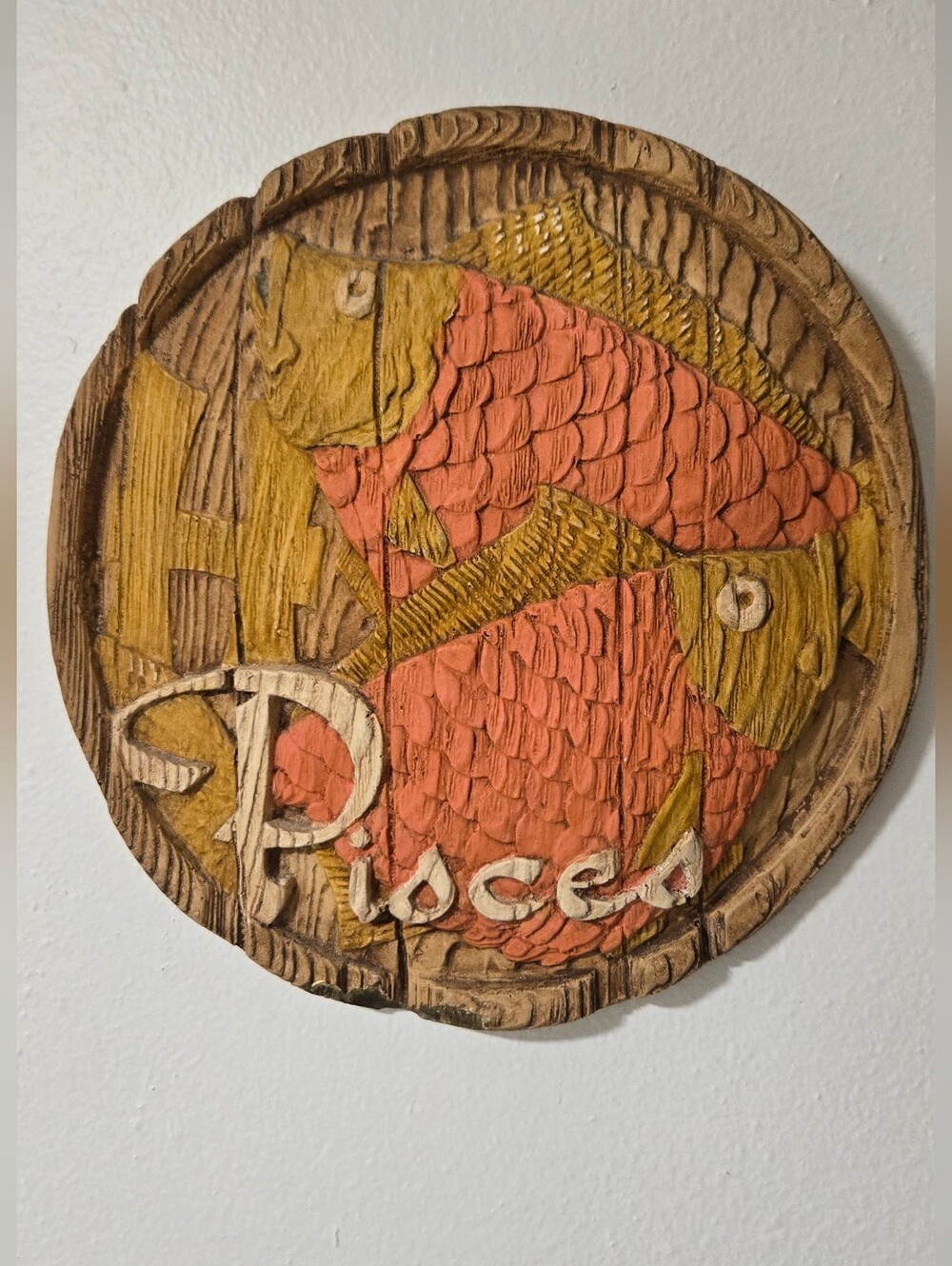 Vintage Pisces Zodiac Plaster Wall Plaque